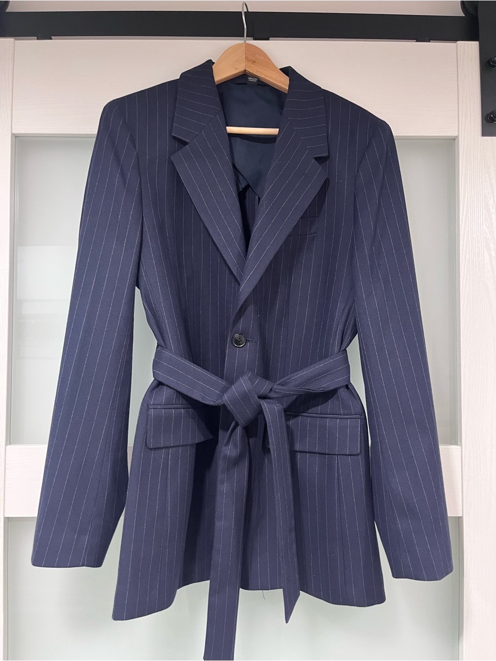 RW&CO. Navy Pinstripe Belted Blazer